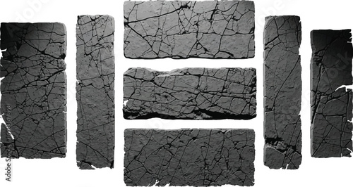 Group of weathered cracked brick fragments texture background.
