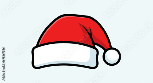 Illustration of a Santa Claus hat with a red top and white trim, isolated on a light background.