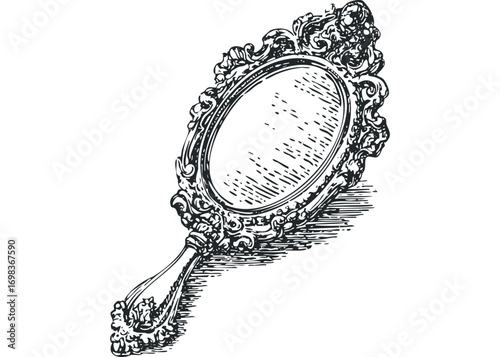 Ornate Hand Mirror Image with Intricate Frame