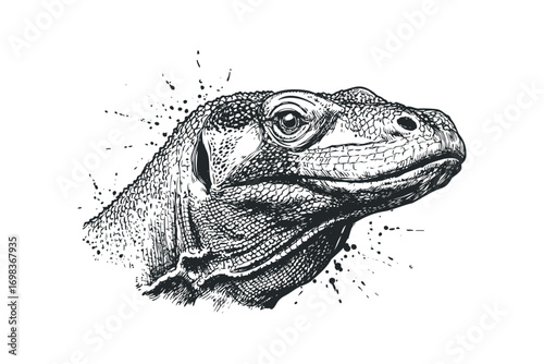Komodo Dragon Head Sketch Isolated on White Background