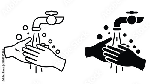 Vector art of washing hand icon symbol of hygiene and health care water tap with drop vector illustration of clean hands