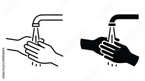 Vector art of hand washing vector icon set simple line and solid fill style hygiene, healthcare and medical concept