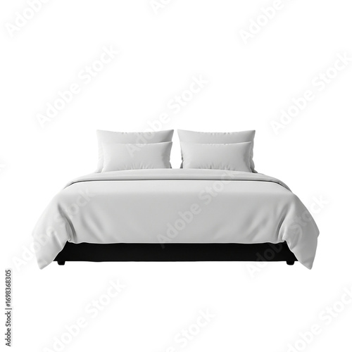 Luxurious Bedding Soft White Duvet and Pillows on Cozy Bed Bedroom Interior Decor Ideas for on transparent background