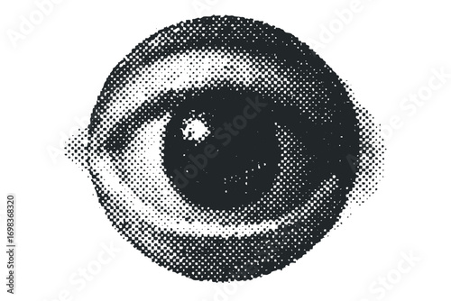 Halftone dot pattern abstract eye shape on transparent background