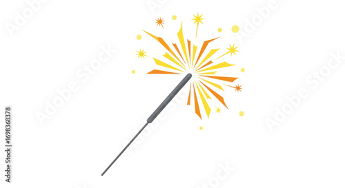 Sparkling Fireworks Sparkler with Bright Yellow and Orange Flames.