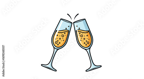 Two Champagne Flutes Toasting Cartoon Style.