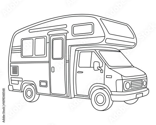 Scalable vector line drawing illustration of a recreational vehicle motorhome for eps export silhouette vector illustration white background