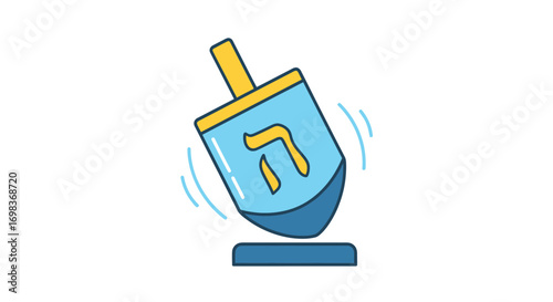Cartoon Dreidel Spinning with Hebrew Letter Nun for Hanukkah Celebration.