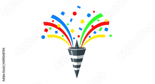 Festive Confetti Popper Exploding with Colorful Streamers and Squares.