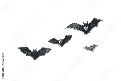 Group of dark bats in flight on transparent background
