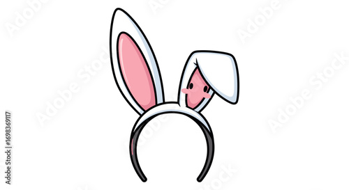 Cute Cartoon White and Pink Bunny Ears Headband Illustration for Easter or Costume.