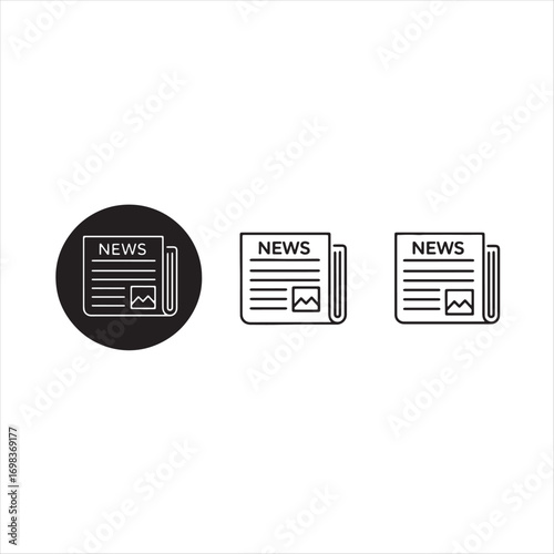 A trio of minimalist icons, all depicting a folded newspaper.