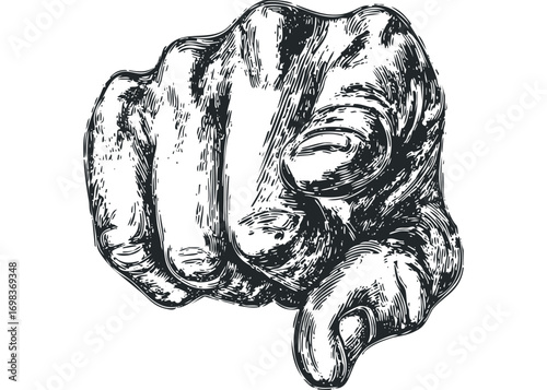 Pugnacious hand pointing forward on transparent background