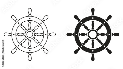 Vector art of nautical steering wheel vector icon set ship wheel helm symbol marine control sign boat equipment concept