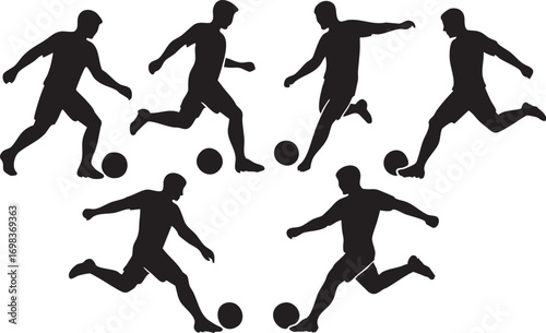 Soccer Kick Motion Silhouette Vector Set in Black Showing Progressive Poses for Sports Training, Animation, and Education Themes
