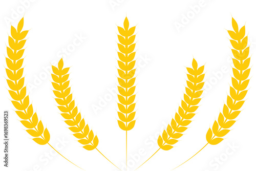 Gold wheat silhouette collection. Wheat or rice icon symbol vector illustration. Wheat grains wreath. Golden wheat stalks, perfect for harvest, farm, or food related designs. eps 10
