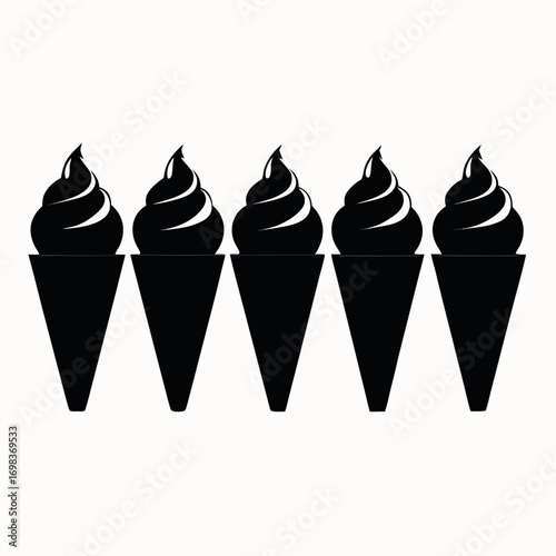 a-row-of-six-black-ice-cream-cones--each-a-distinc.eps
