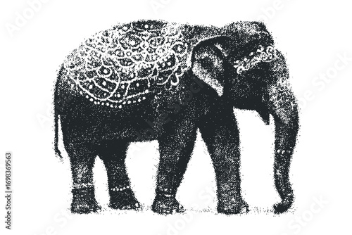 Textured Elephant with Decorative Ornamentation on Transparent