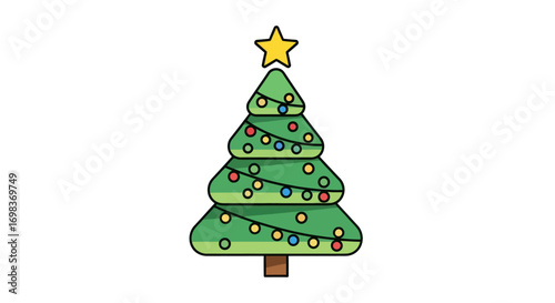Simple Christmas Tree with Colorful Lights and Star.