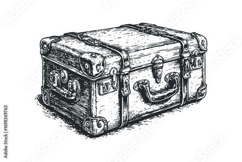 Vintage travel trunk with riveted corners and metal latch detail