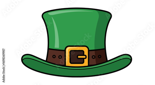 Green Leprechaun Hat with Brown Belt and Gold Buckle.