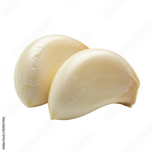 Two Garlic Cloves Portrait Close up on Black Backdrop Healthy Cooking Spices Culinary on transparent background