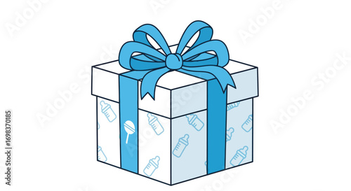 A White Gift Box Tied With a Blue Ribbon and Bow.
