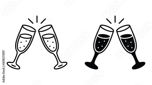 Vector art of two champagne glasses toasting, vector illustration of a celebration, party, or special occasion