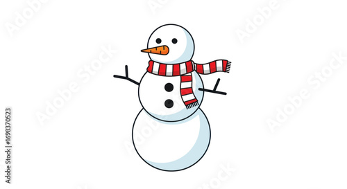 Simple Cartoon Snowman with Striped Scarf.