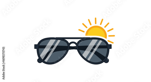 Aviator sunglasses with a bright sun icon.