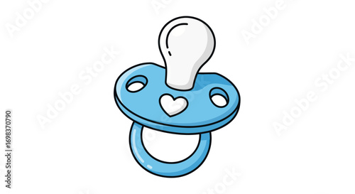 Cartoon Illustration of a Blue Baby Pacifier with Heart Detail.