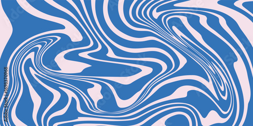Abstract background pattern with colorful waves. Psychedelic groovy trippy y2k retro seamless pattern in blue and pink colors. Wavy and swirled brush strokes liquid background for packaging design