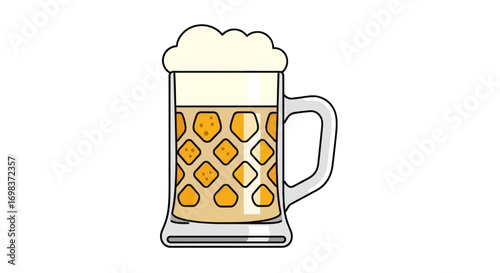 Cartoon Beer Mug with Frothy Head and Golden Liquid.