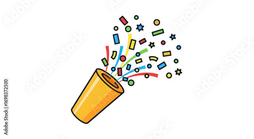 Colorful Confetti Popping from an Orange Party Popper.