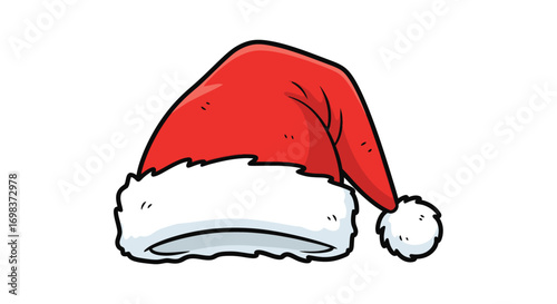 Cartoon Santa Hat with White Fur Trim and Pom-Pom.