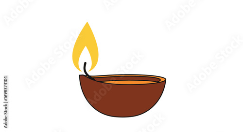 Simple cartoon lit oil lamp diya illustration.