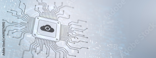 Photos Cloud Enabling Scalable Solutions Illustrated on a Processor.