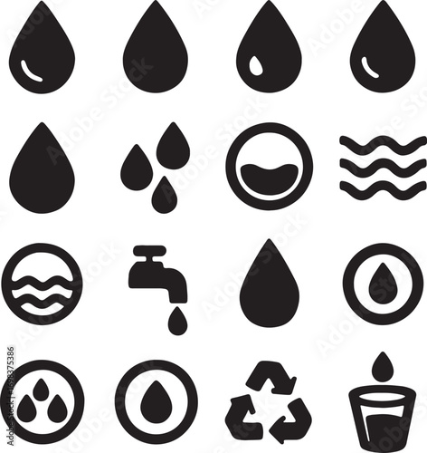 Promote water conservation with these modern water drop icons perfect for environmental campaigns and designs
