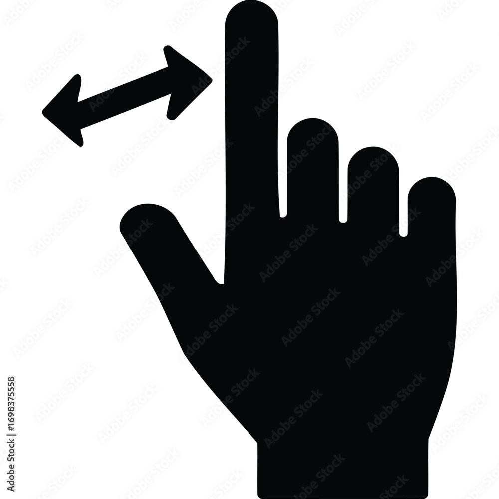 Fototapeta premium Black hand silhouette with extended finger and left right arrows indicating swipe gesture on white background