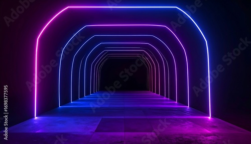 Fototapeta Naklejka Na Ścianę i Meble -  Neon arch tunnel