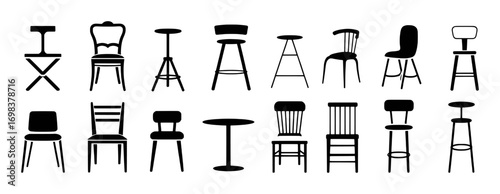 Collection of Black and White Chair and Stool Silhouettes