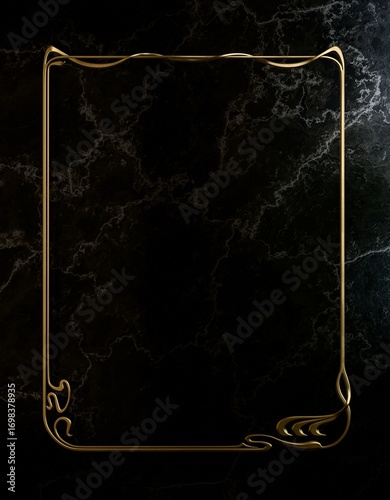 Ornate golden framework on dark marble background. Art Nouveau style of 1920s. 3D render.