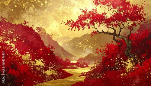 Wallpaper Mural 優雅な和風イメージの背景素材（金、赤） Torontodigital.ca