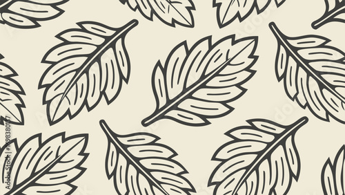 Seamless pattern of intricate leaves with a detailed mosaic texture in a vintage hand-drawn style