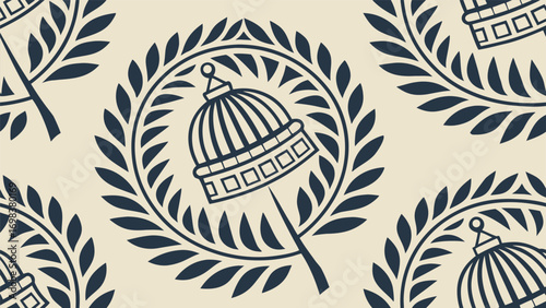 Seamless pattern of institutional emblems with laurel wreaths in a classic academic and governmental style
