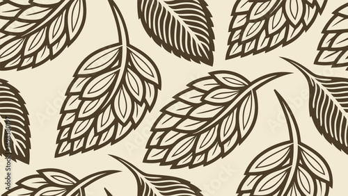 Seamless pattern of hand-drawn hop cones in a vintage engraving style