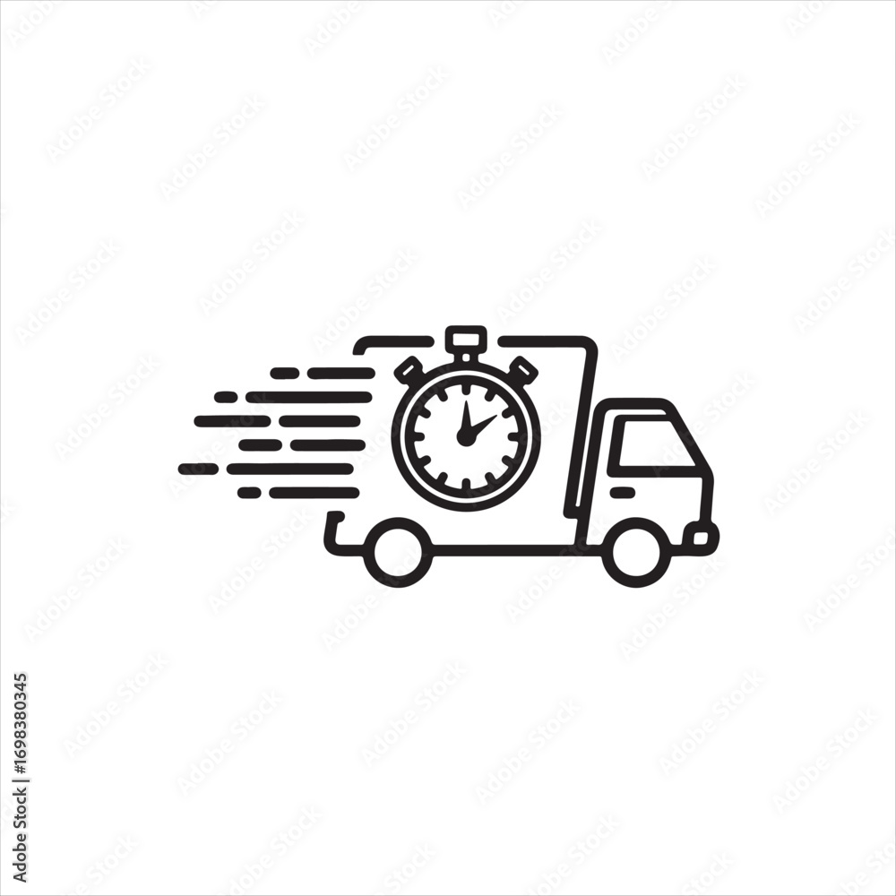 Obraz premium delivery truck with stopwatch icon. express shipping van, transparent vector illustration.