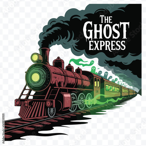 Spooky Steam Train with Ghosts Illustration