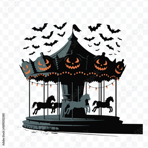 Haunted Halloween Carousel with Bats