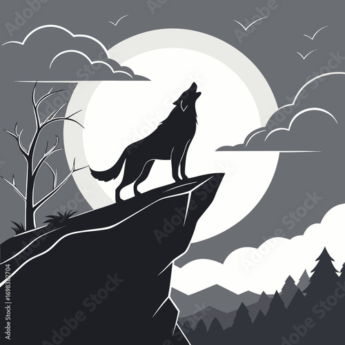 Lone wolf howling at the moon majestic nature scene wildlife